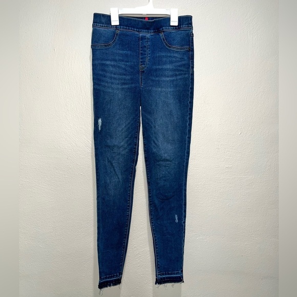Spanx Pull On Denim High Rise Distressed Jeggings Jeans - Picture 1 of 9